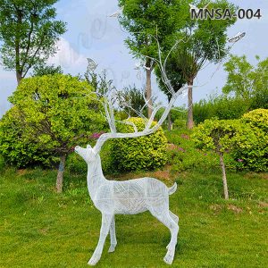 Hand Made White Stainless Steel Wire Deer Sculpture MNSA-004