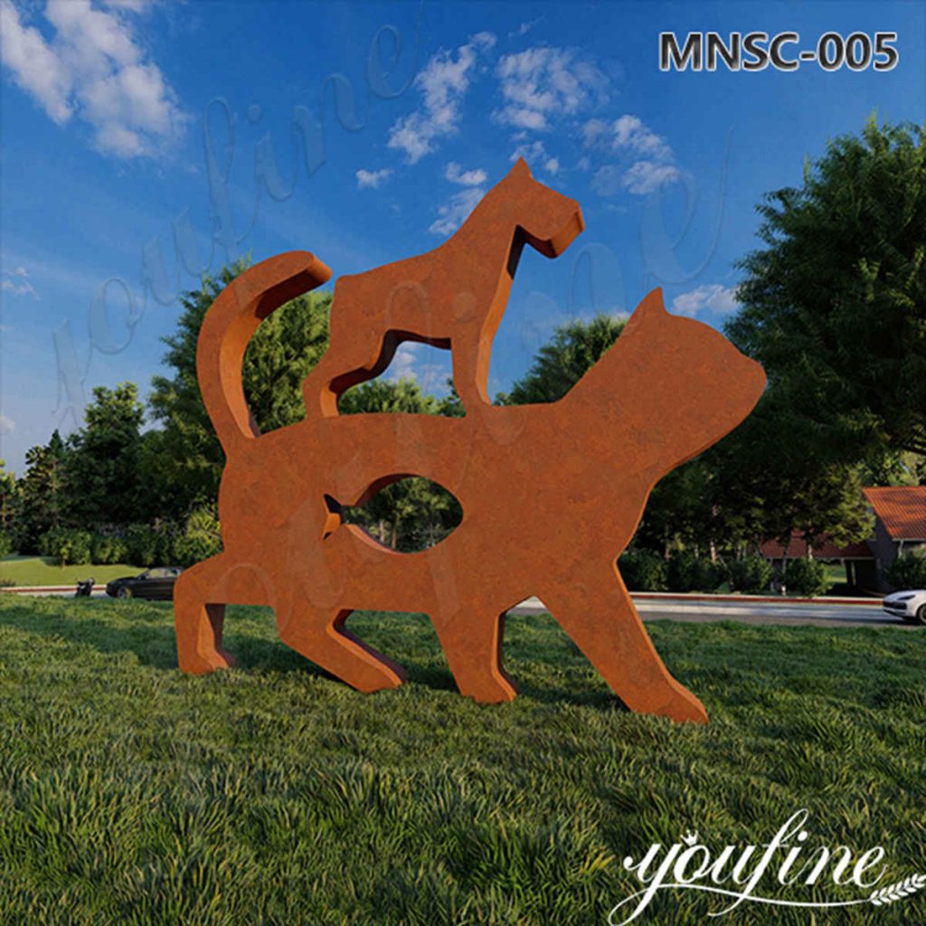 Custom Design Corten Steel Dog and Cat Sculpture for Outdoor MNSC-005