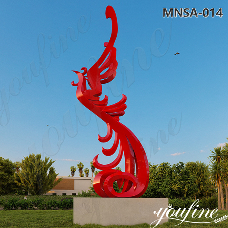 Large Red Stainless Steel Phoenix Garden Statue MNSA-014