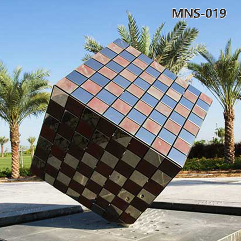 Modern Painted Metal Cube Sculpture Outdoor Garden MNS-019