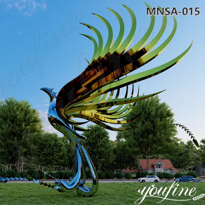 Stunning Metal Mirror Metal Phoenix Sculpture for Garden MNSA-015