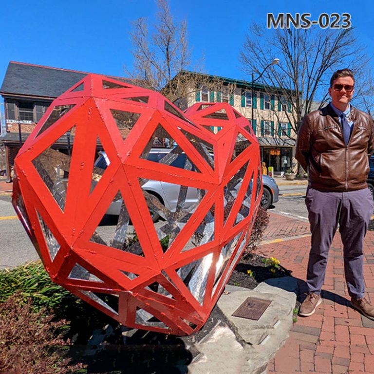 Hollow Red Painted Red Heart Sculpture for Love Theme