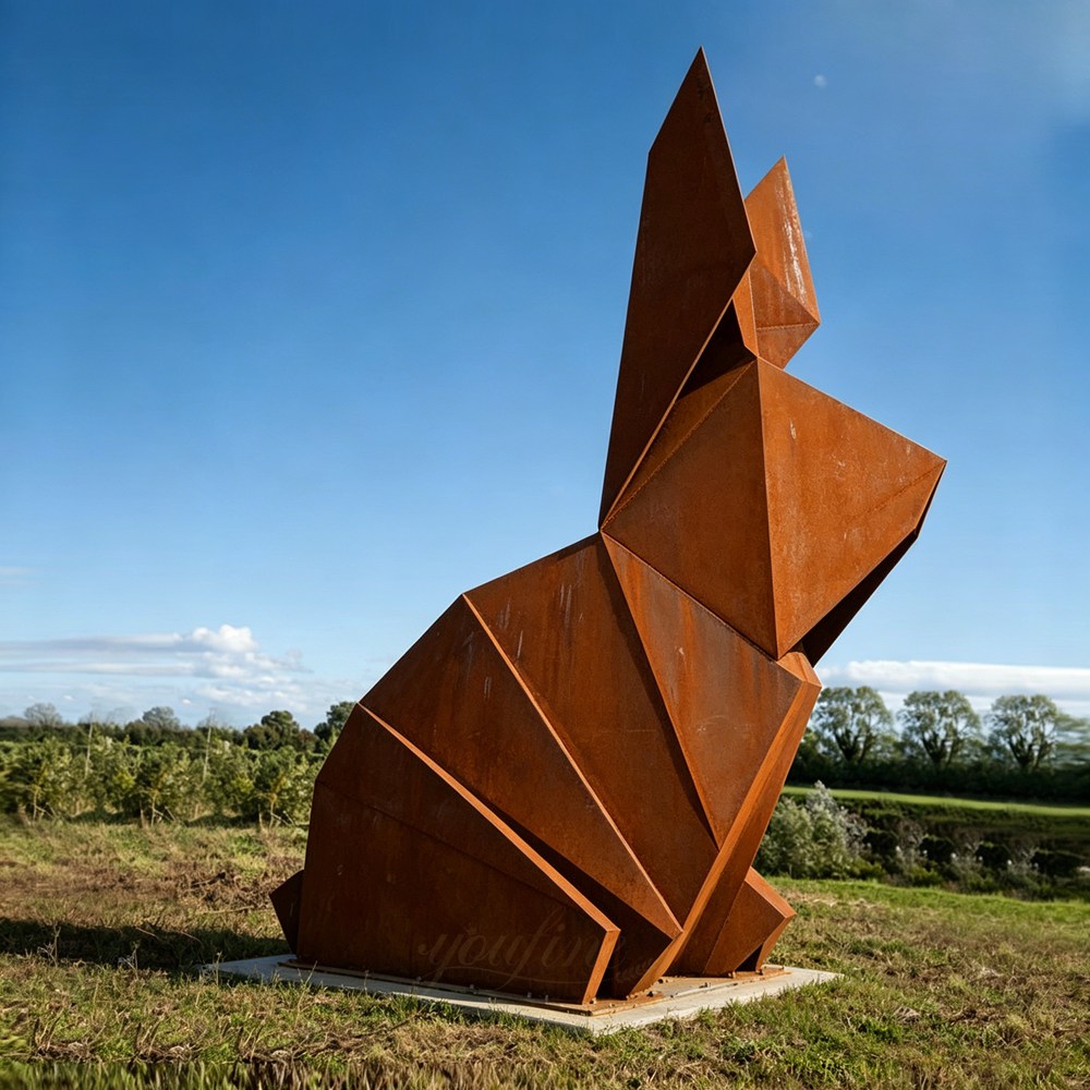 Large Corten Steel Geometric Rabbit Sculpture for Outdoors