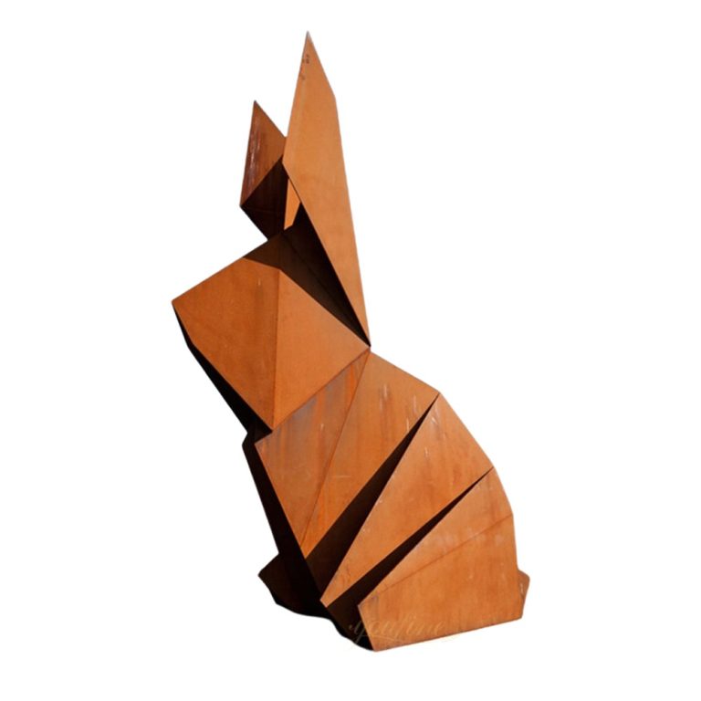 Large Corten Steel Geometric Rabbit Sculpture
