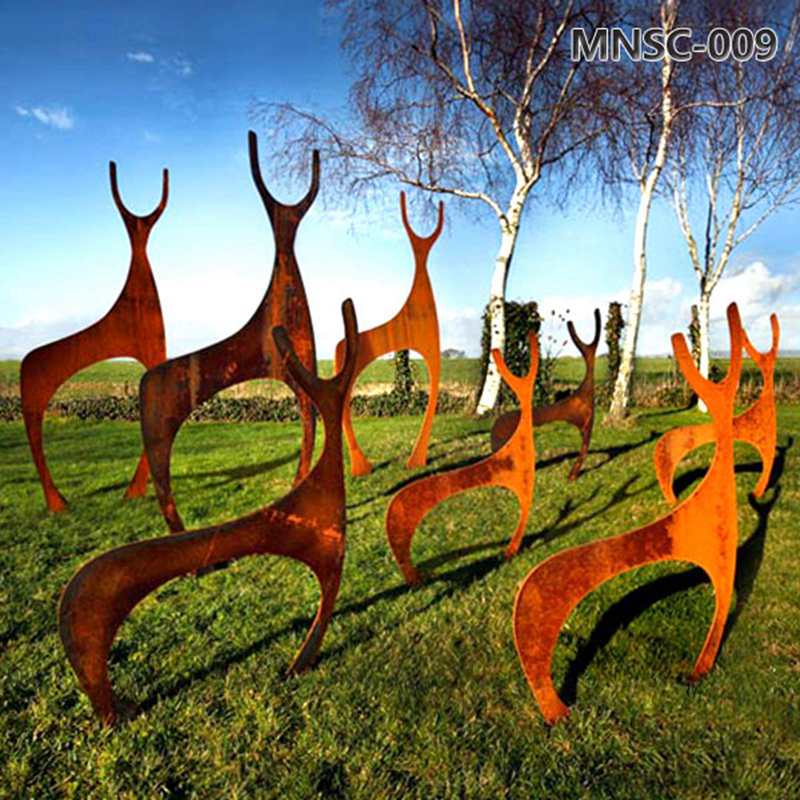 Abstract Corten Steel Deer Statue Outdoor for Garden MNSC-009