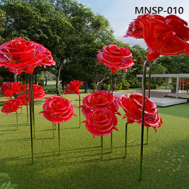 Large Landscape Red Metal Rose Sculpture for Sale MNSP-010