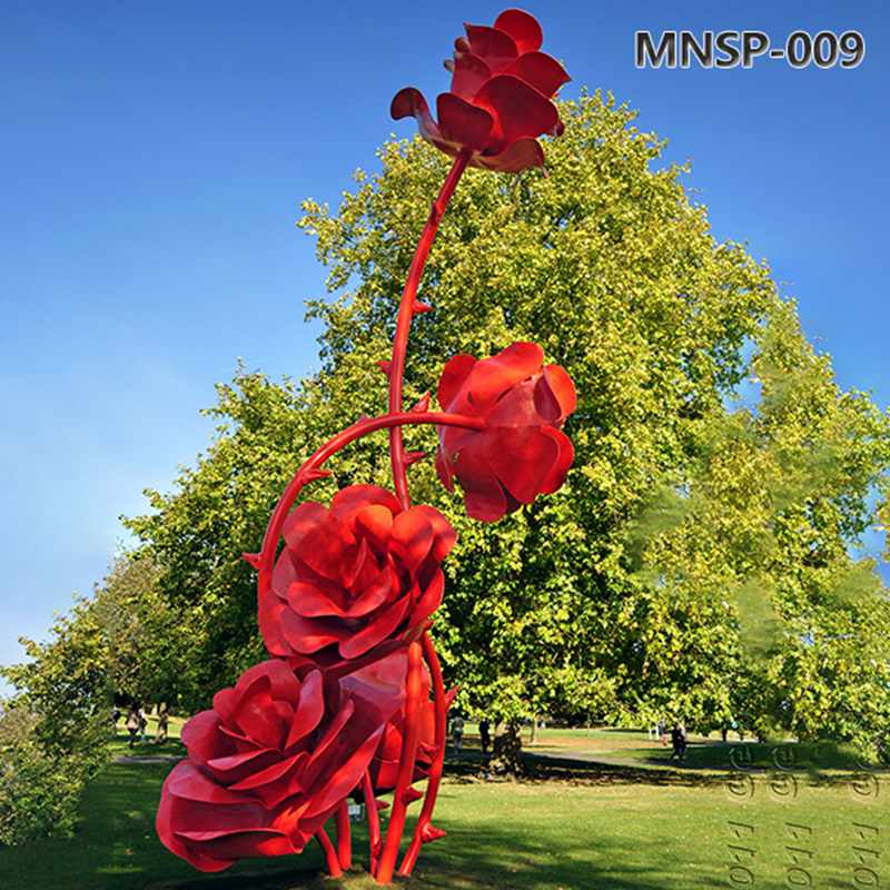 Large Outdoor Red Metal Rose Sculpture for Sale MNSP-009