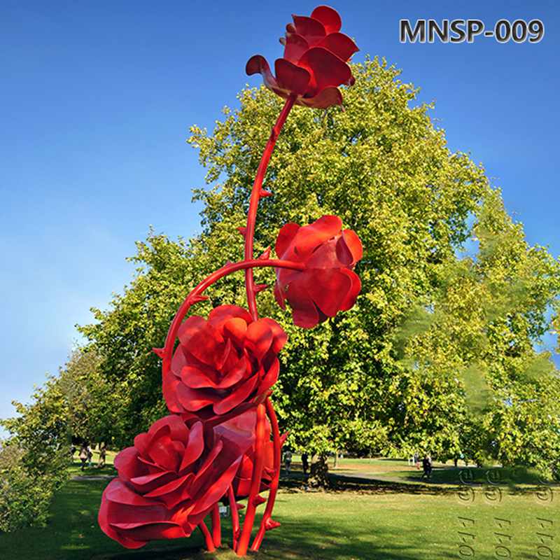 Large Outdoor Red Metal Rose Sculpture for Sale MNSP-009