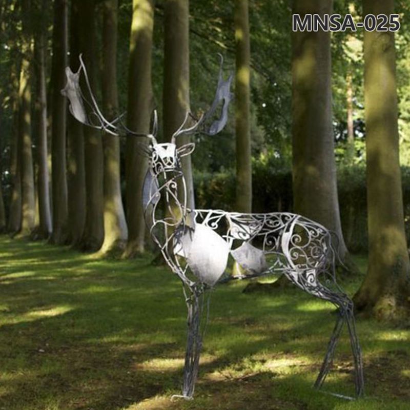 Life Size Stainless Steel Wire Deer Sculpture for Garden MNSA-025