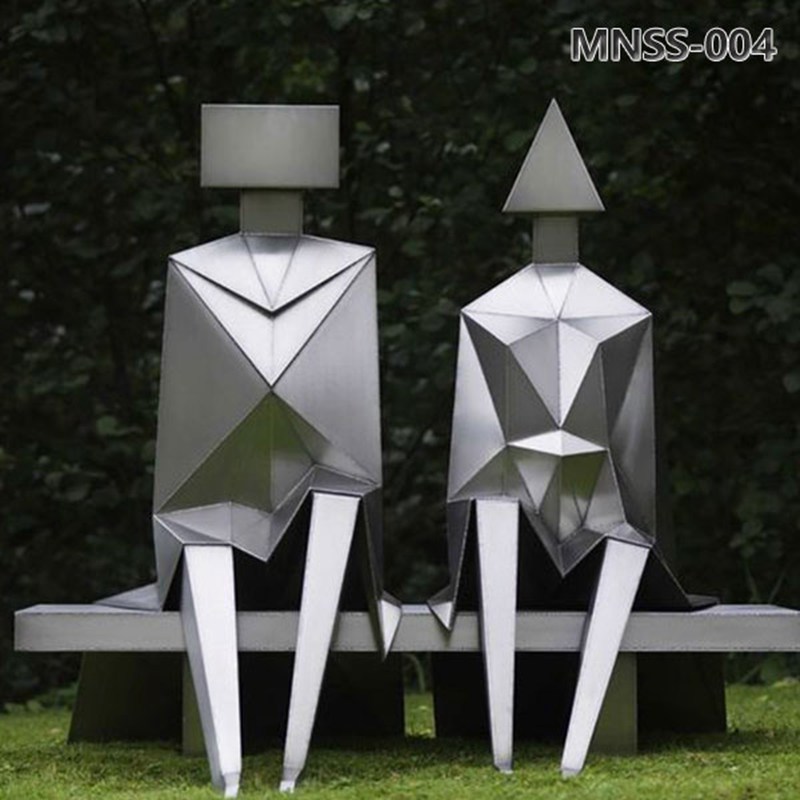 Metal Figure Sculpture Sitting Couple on Bench MNSS-004