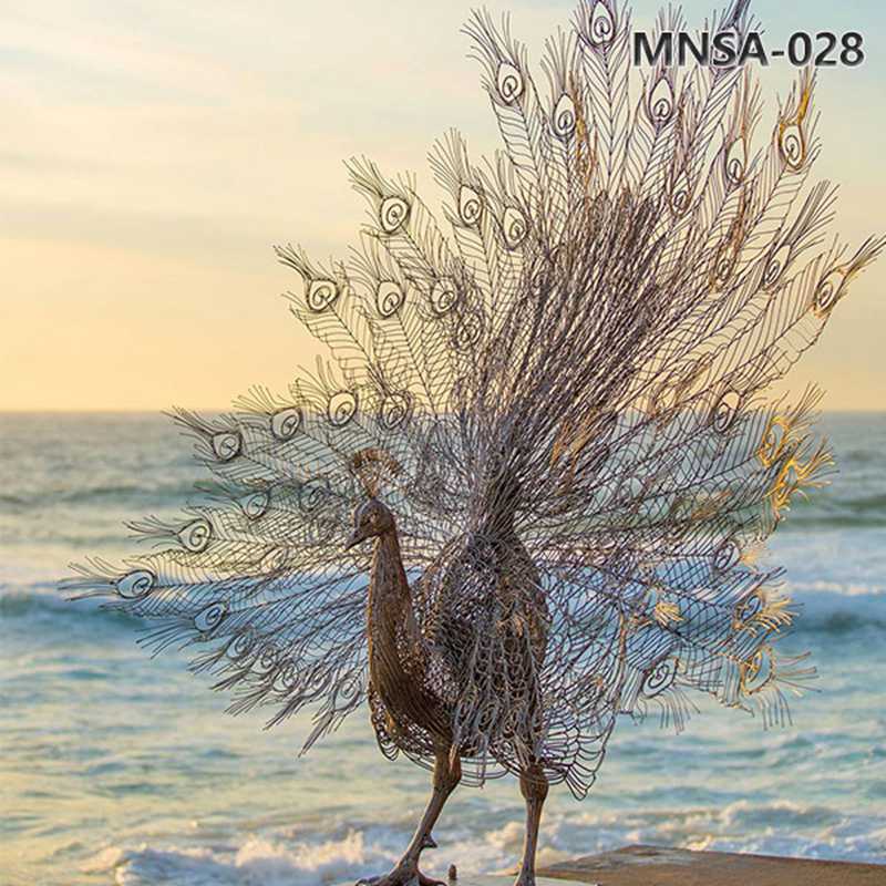 Stainless Steel Peacock Wire Sculpture Decor MNSA-028