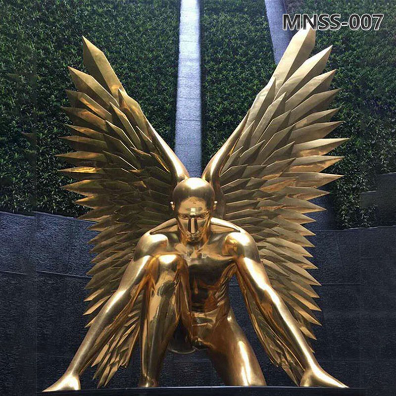 Golden Metal Male Angel Sculpture with Wings Decor MNSS-007