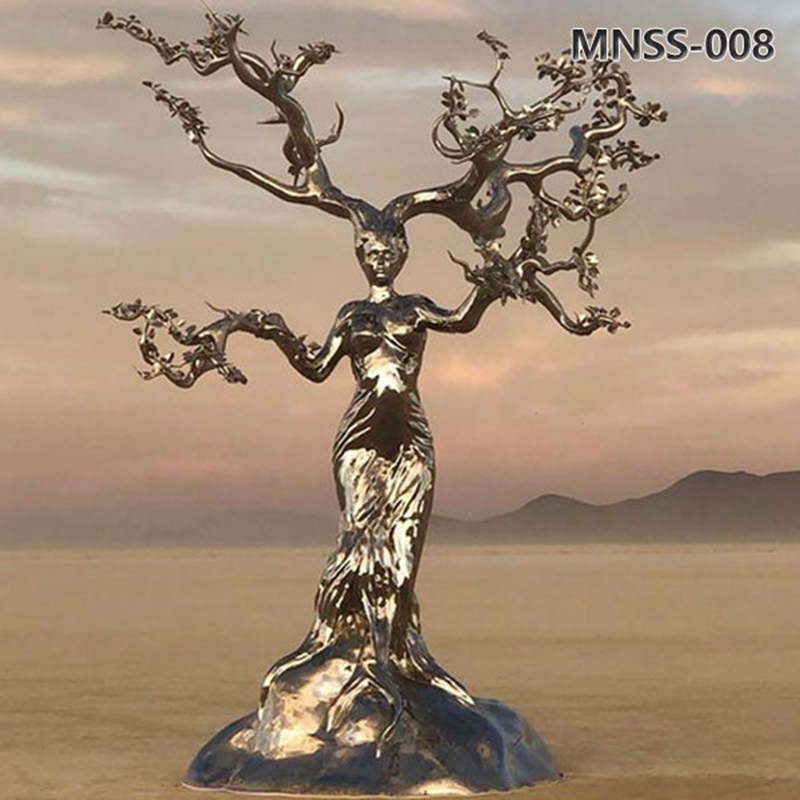 Metal Tree People Sculpture with Female Statue MNSS – 008