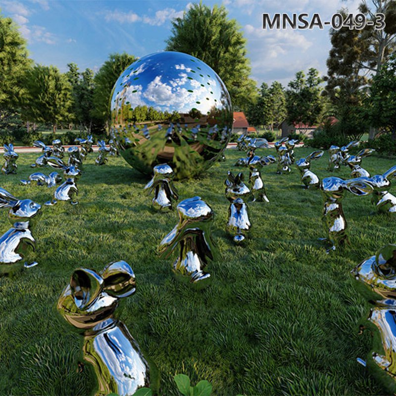 Metal Outdoor Animals Rabbit and Moon Sculpture MNSA–049