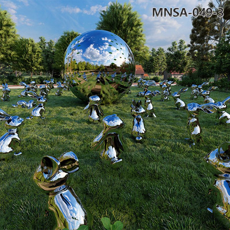 Metal Outdoor Animals Rabbit and Moon Sculpture MNSA–049