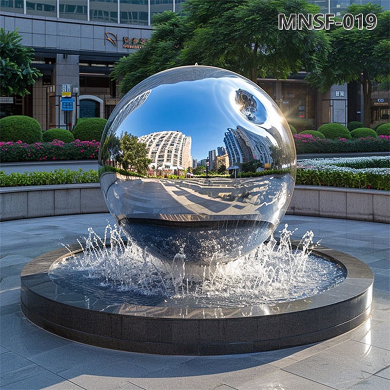 Public Modern Metal Water Feature Ball Sculpture