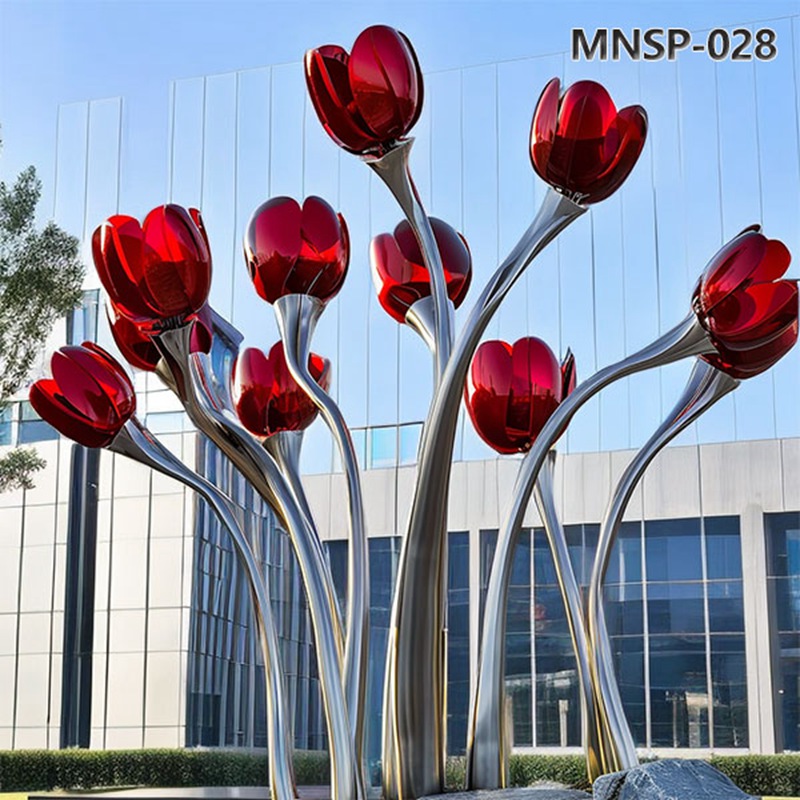 Large Garden Stainless Steel Red Tulip Sculpture MNSP-028