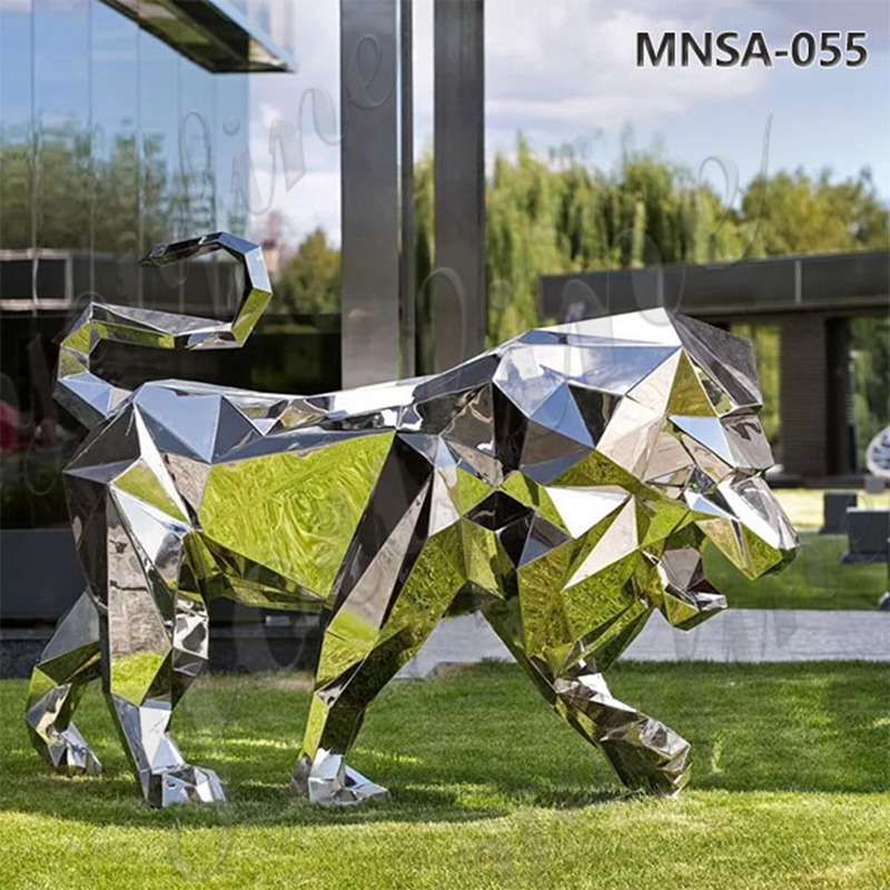Outdoor Modern Stainless Steel Geometric Lion Statue MNSA–055