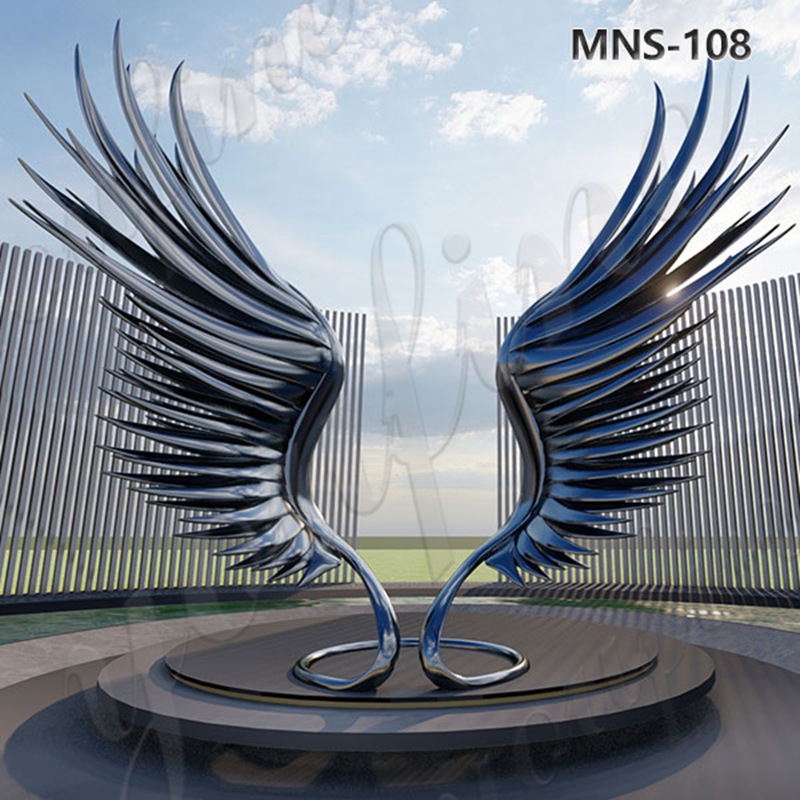 Large Mirror Metal Angel Wing Sculpture for Sale MNS – 108
