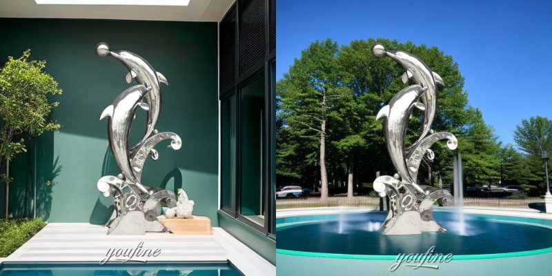 metal dolphin outdoor water fountain