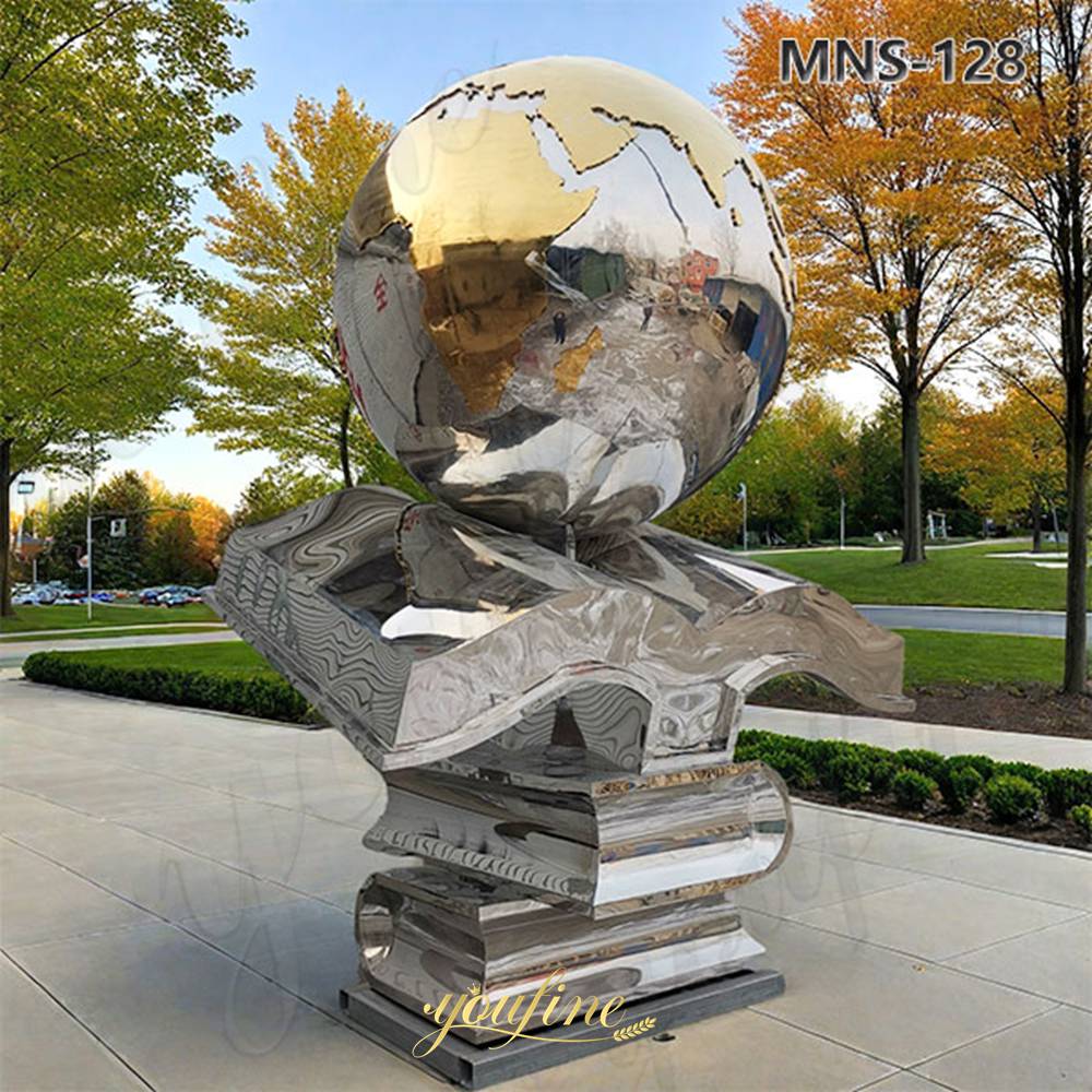 Large Metal Globe Sculpture with Book
