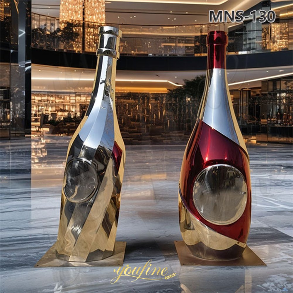Large Custom Stainless Steel Wine Bottle Sculpture