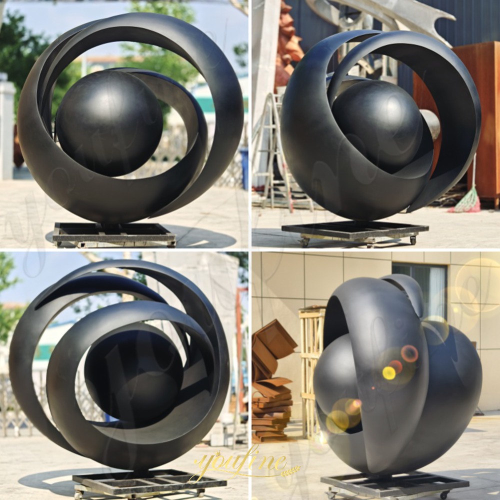 different angle of black metal sculpture