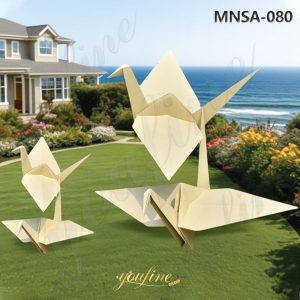 metal paper crane sculpture