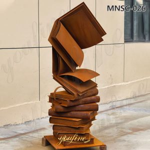 large corten steel book sculpture