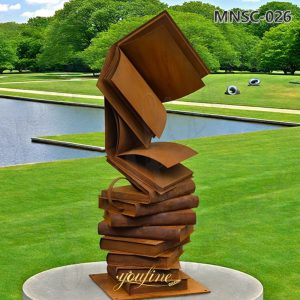metal book sculpture for garden