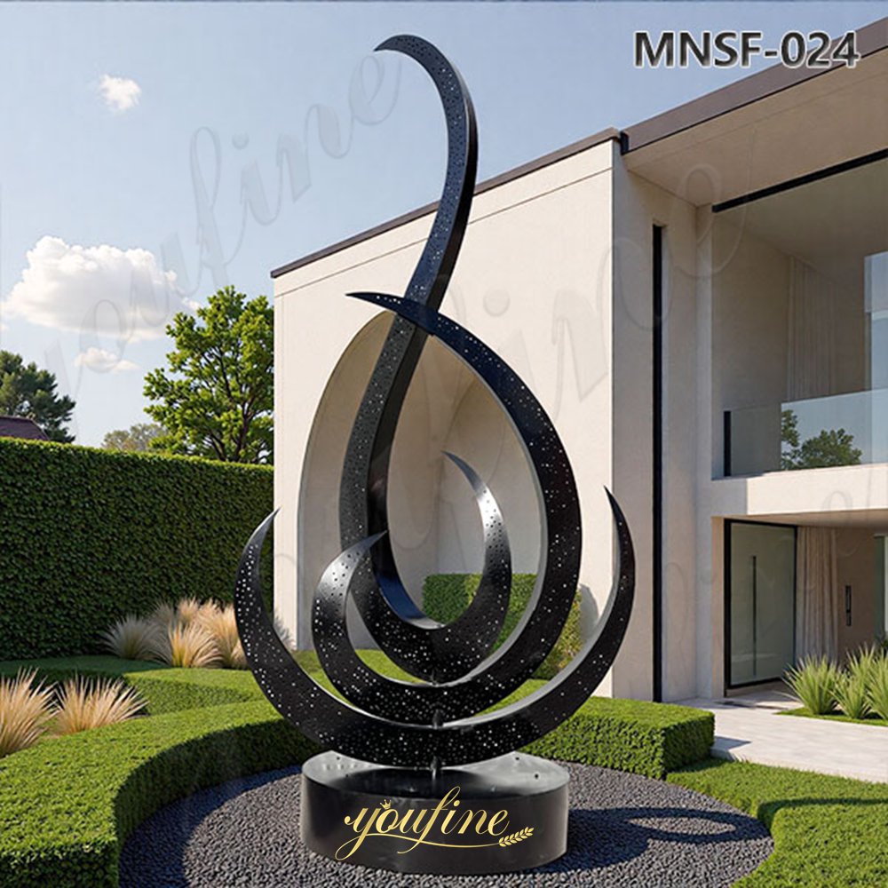 Black Metal Abstract Water Fountain with Lighting