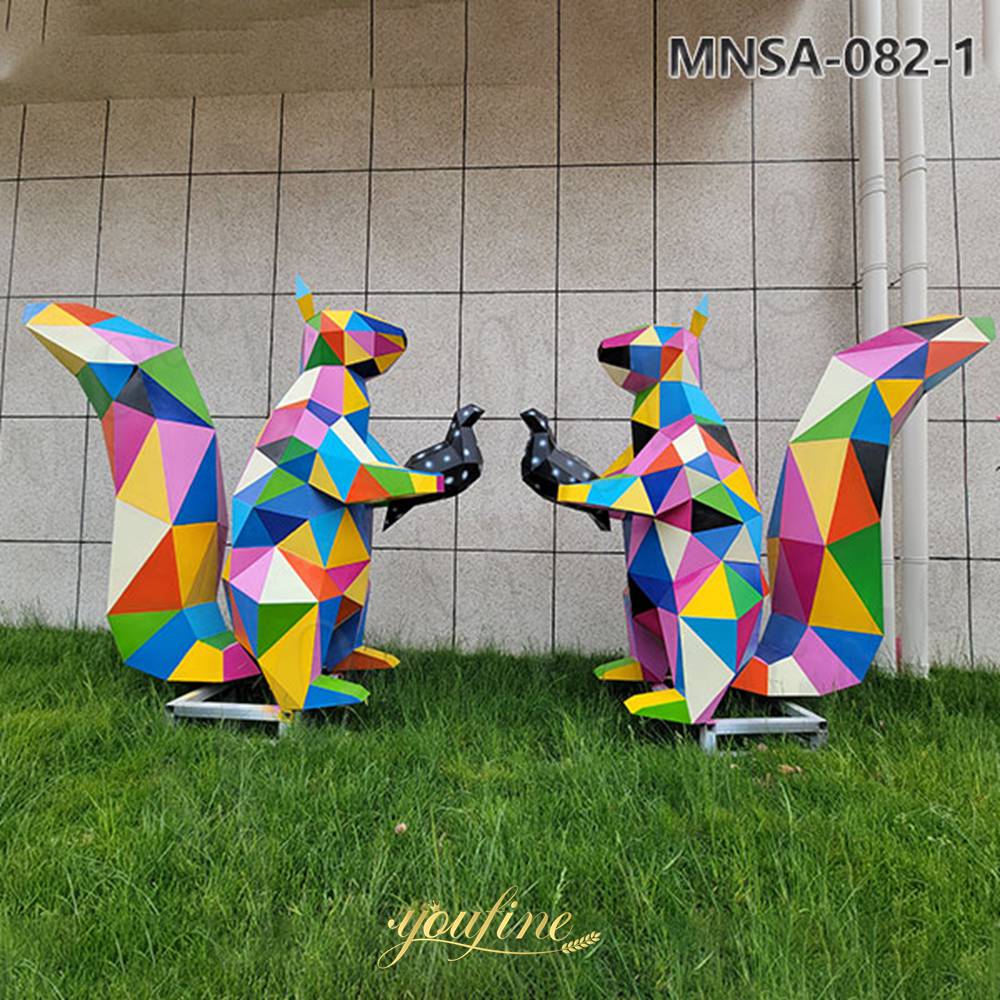 Geometric Metal Squirrel Sculpture