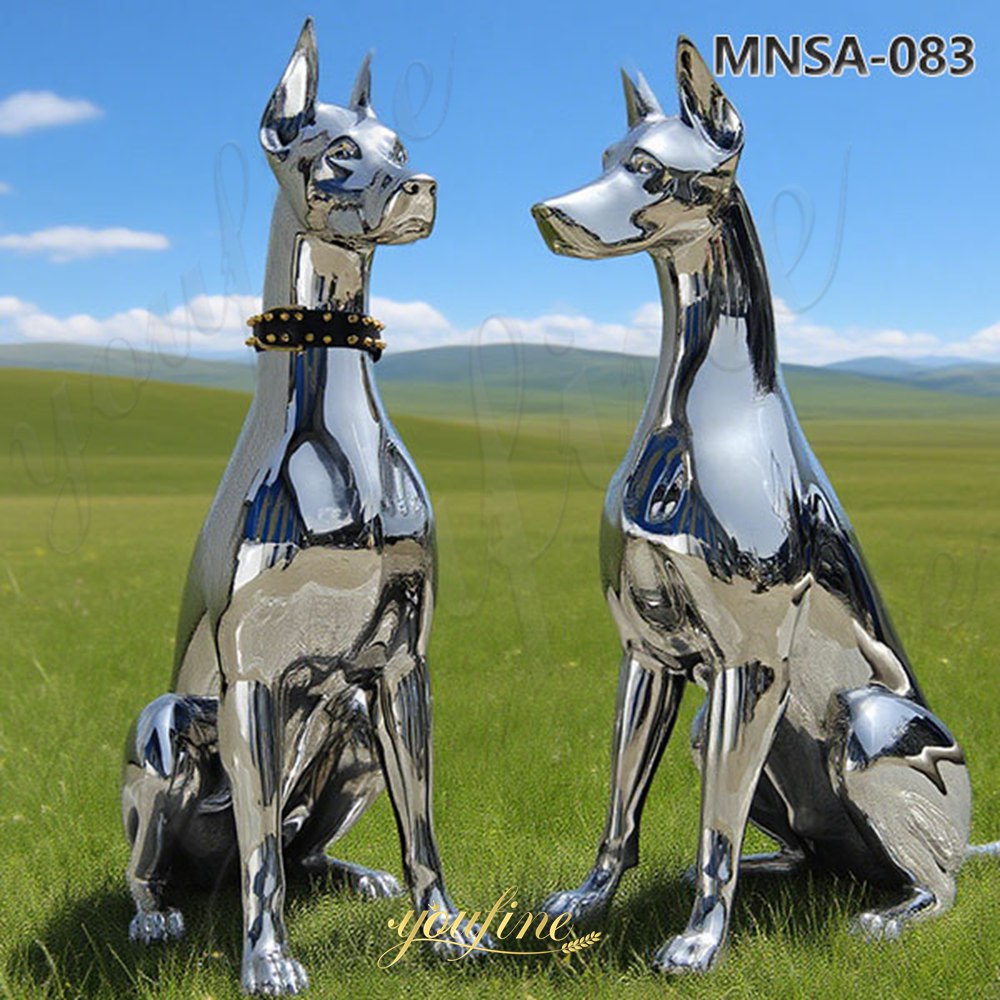 Realistic Sitting Metal Doberman Statue
