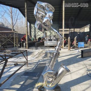 metal saxophone player sculpture