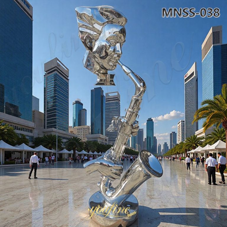 metal saxophone player statue