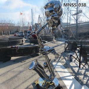 stainless steel saxophone player sculpture