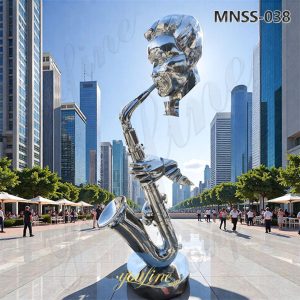 stainless steel saxophone player statue
