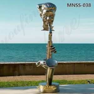 steel saxophone player sculpture feedback