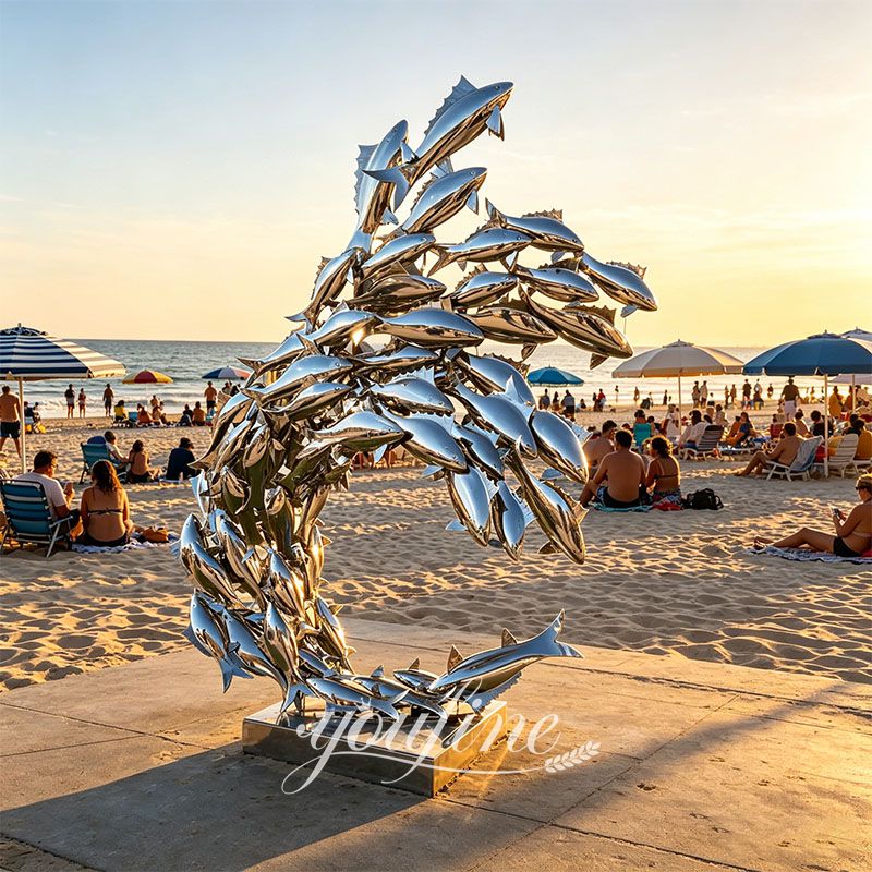 Modern outdoor metal fish sculpture