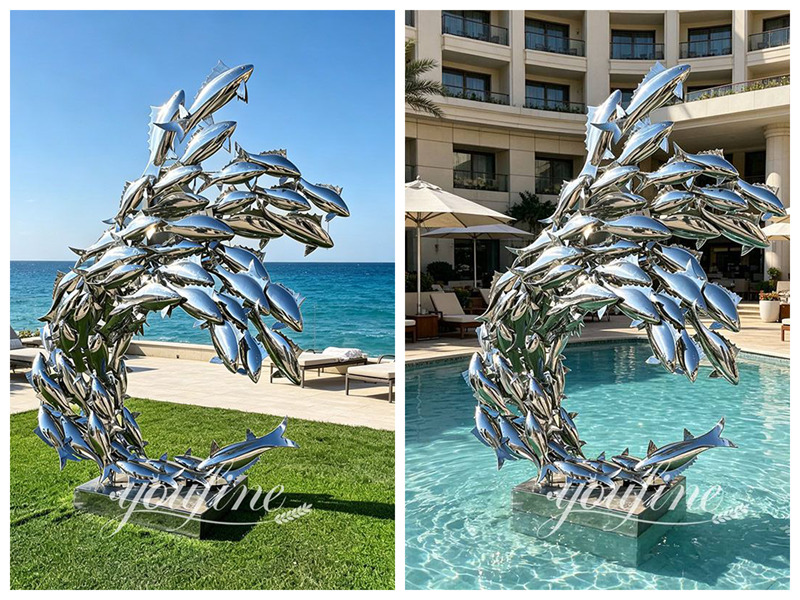 Large metal fish sculpture for luxury hotel