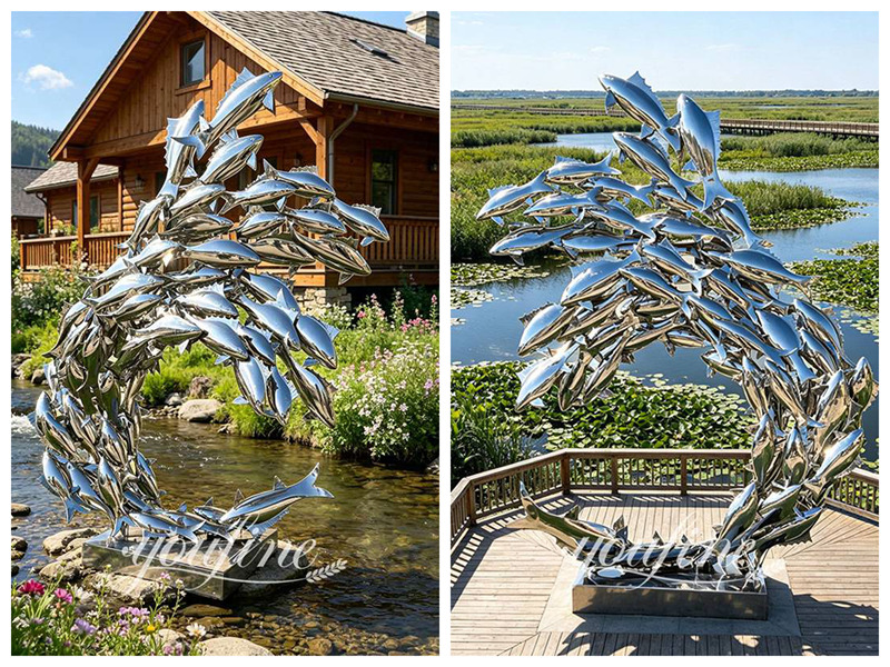 Modern abstract metal fish sculpture
