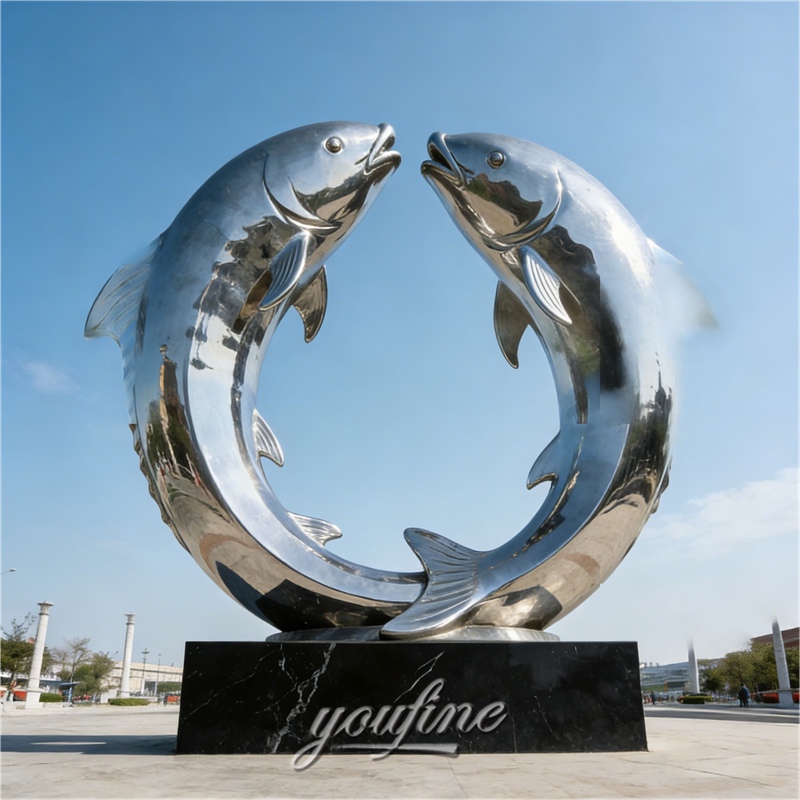 Large Stainless Steel Double Fish Sculpture For Sale