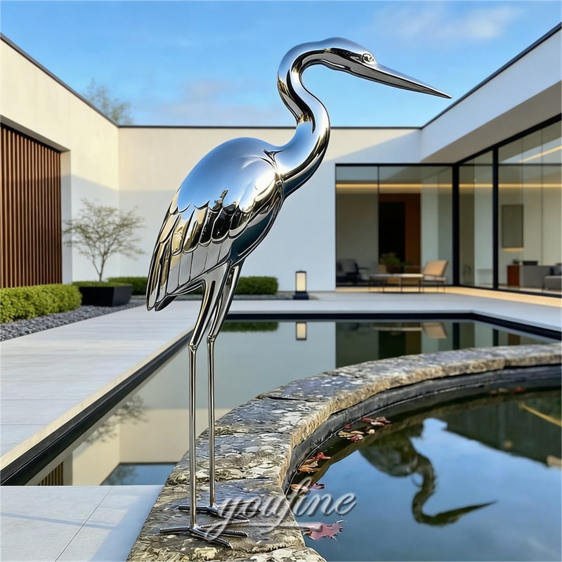 Large Stainless Steel Heron Statue Factory Direct Supply
