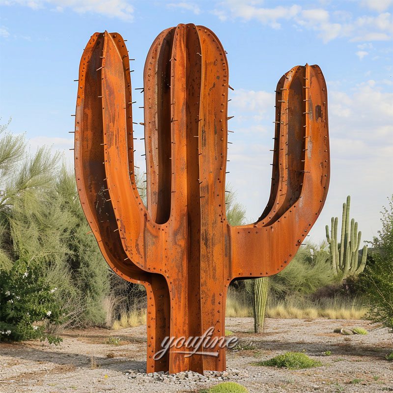 Corten steel cactus in Africa garden