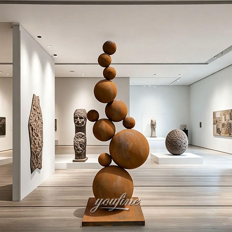 Corten steel ball sculpture indoor use