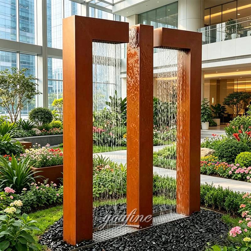 Indoor corten steel water fountain