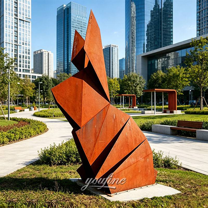 Outdoor corten steel rabbit sculpture
