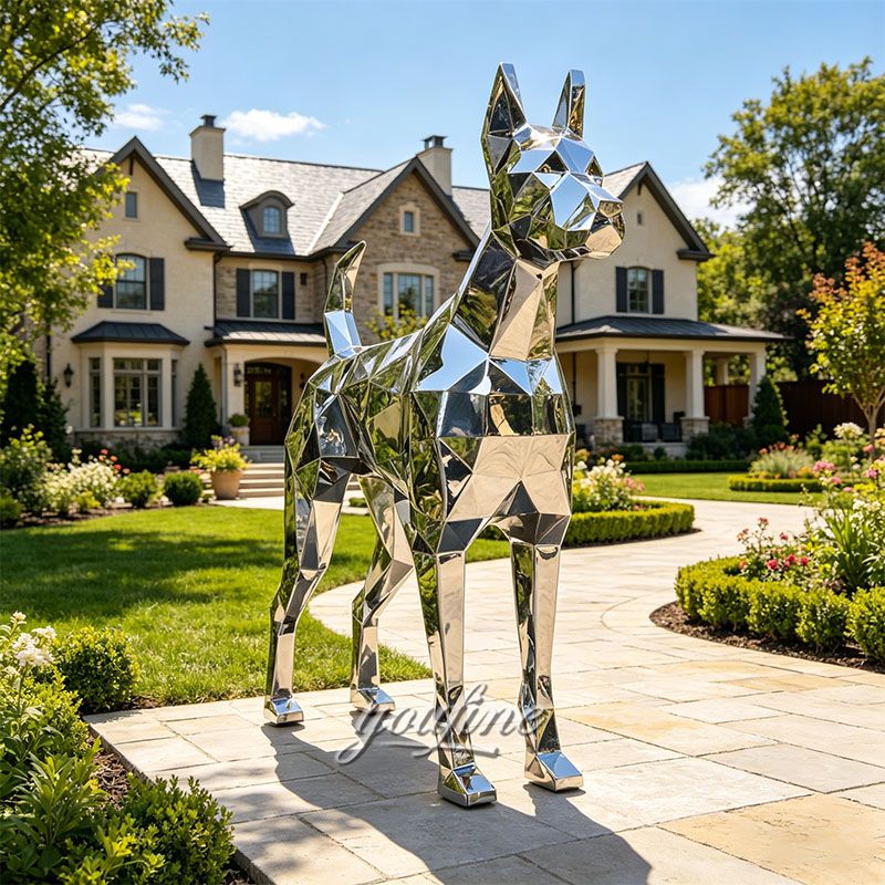 Outdoor geometric dog sculpture