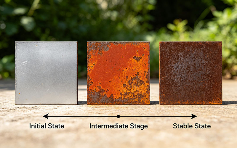 The weathering evolution process of Corten Steel