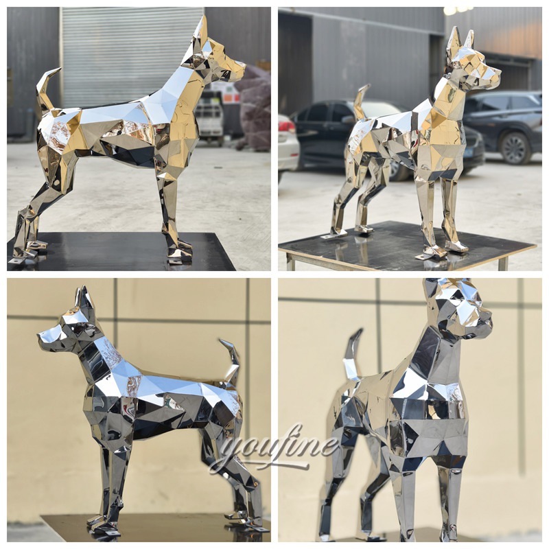 Details of the stainless steel dog sculpture